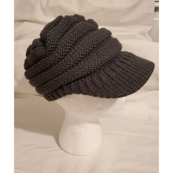 Winter Knit Hat With Brim By C.C - Charcoal Grey Cozy & Stylish 0073 - Picture 2 of 9